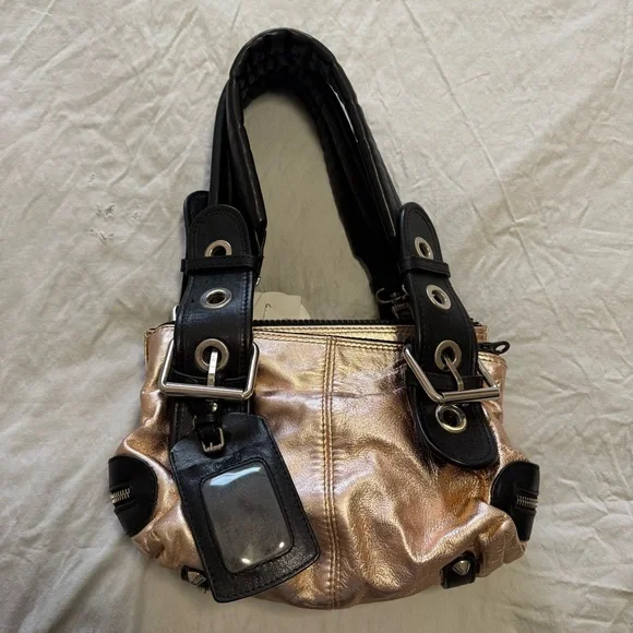 Pheobe Philo Rose Gold Chloe Black/Metallic Leather Double Zip Shoulder Bag - Picture 7 of 15